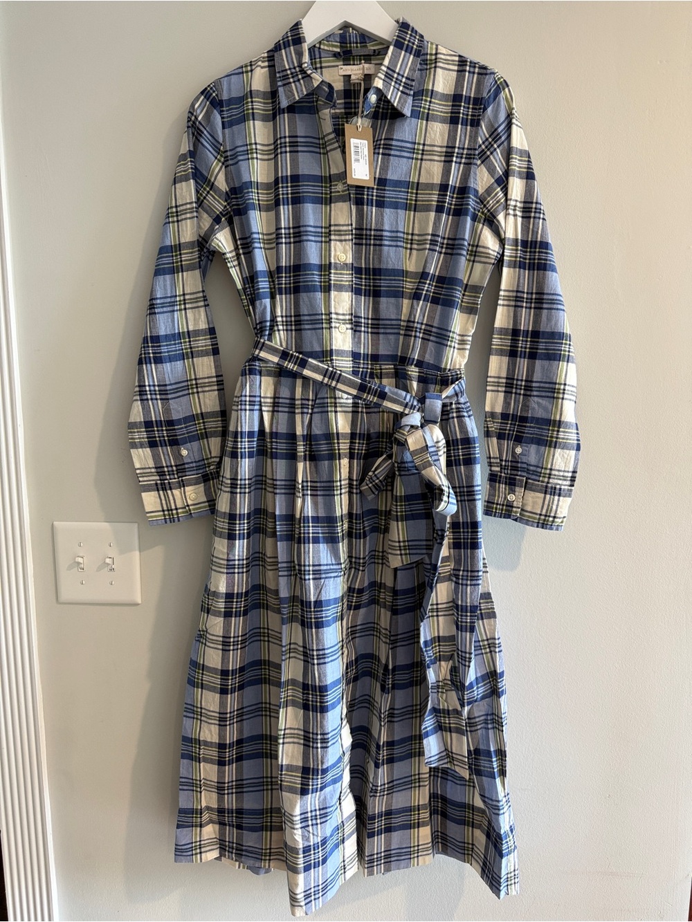Ann Mashburn Madras Plaid Cotton Classic Shirtwaist Dress Belted Pockets NWT